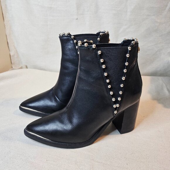 Steve Madden Cade Black Leather Studded Boots - Size 6 - Picture 1 of 8